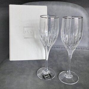 Mikasa Arctic Lights Platinum Rim Crystal Wine Glasses Set of 2 NIB Size 8 1/4"
